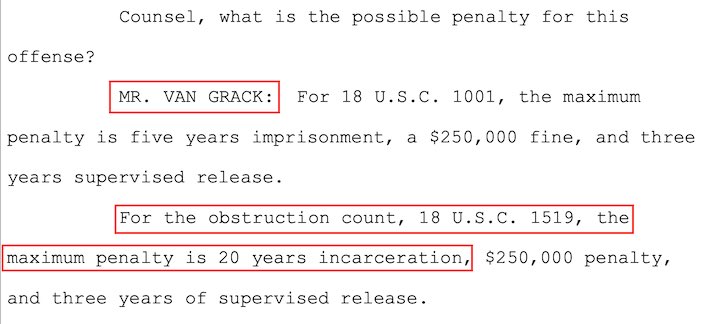 The §1519 charge was included in the original FBI affidavit, complaint & charge sheet, & discussed by prosecutor Brandon Van Grack (BVG; of  @GenFlynn "fame") at GP's hurried initial Virginia court appearance on July 28, 2017 following his arrest at Dulles airport the night before