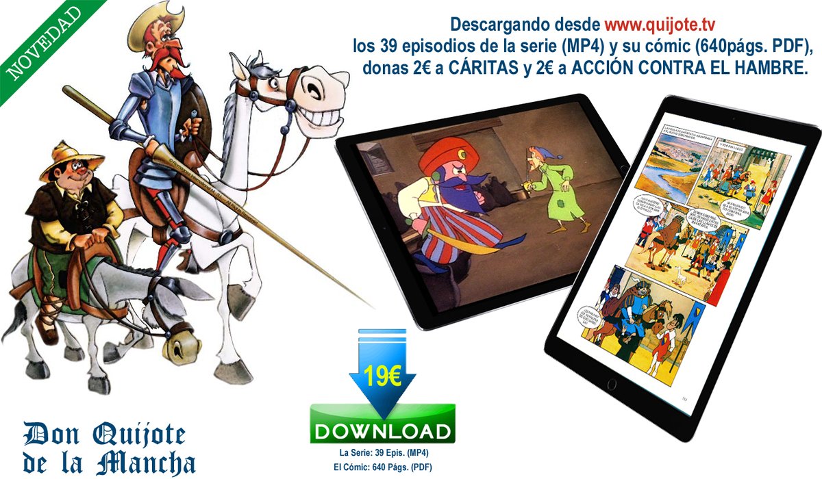 Gracias Miguel, de Tomares, Sevilla, Andalucía, 🇪🇸, por comprar en nuestra web quijote.tv/dvddq12_B.htm y descargar la serie de dibujos animados DON QUIJOTE DE LA MANCHA y su cómic. Tu compra nos ayuda y ha hecho posible que ayudemos con 2€ a <a href="/_CARITAS/">Cáritas Española ✳️</a> y 2€ a <a href="/Acontraelhambre/">Acción contra el Hambre España</a>
