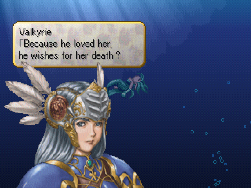 There hasn't been a scene in a JRPG that has been as devastating to me as this boy in Valkyrie Profile using his only wish in the world to reunite the girl he loved with her parents and the wish interpreting as her having to die for it. And he never knew this happened.