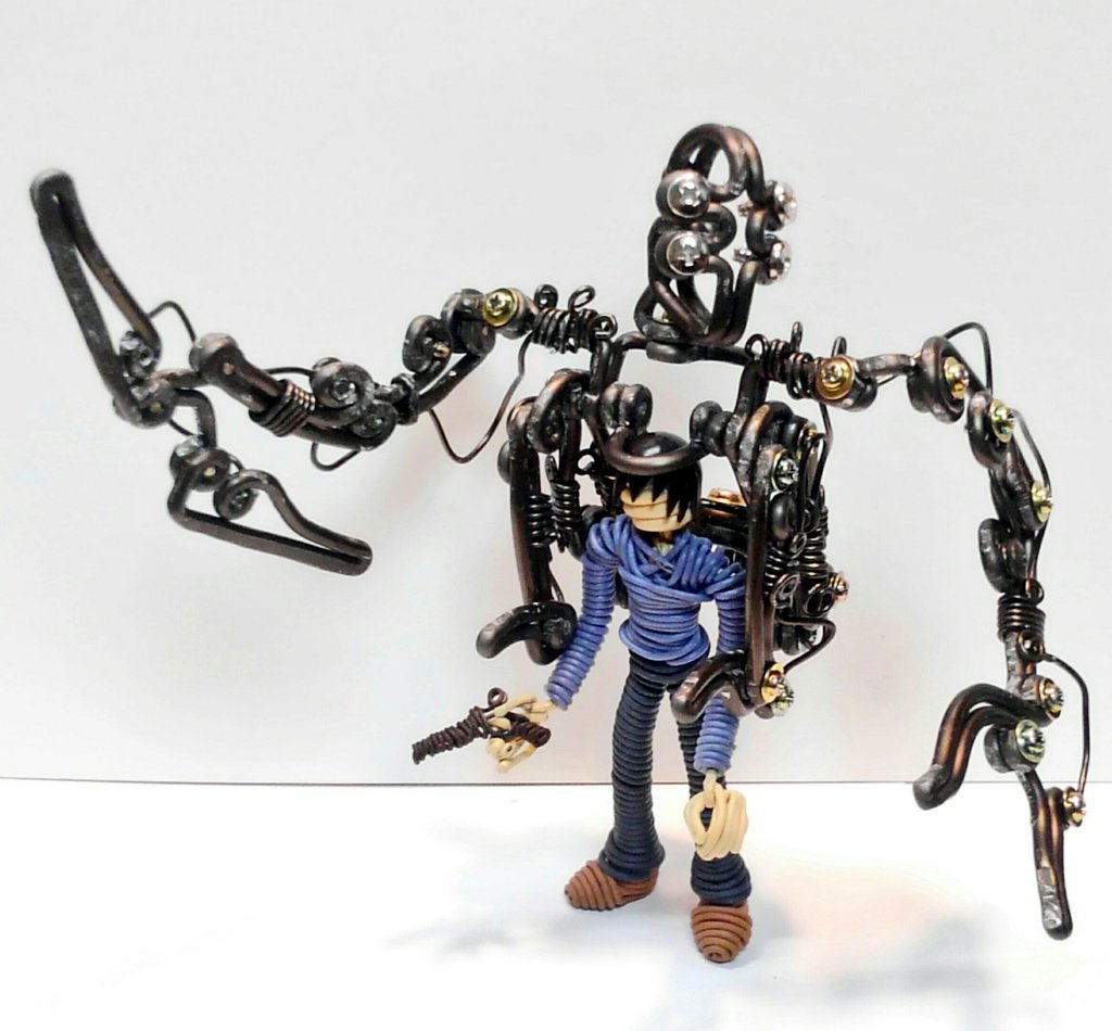【精密】ワイヤーアート ロボット 2体セット 針金細工 フィギュア プレデター風 完成したよ！＼＼\٩( 'ω' )و //／／ ｢フィーア・ゲズィヒター｣ 四形態