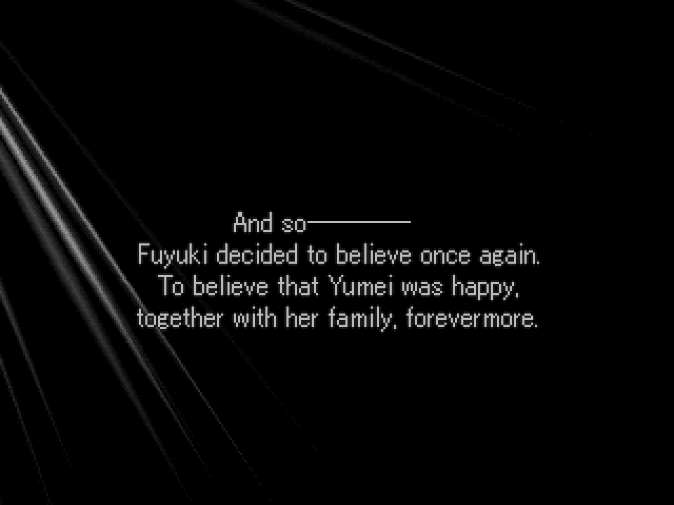 Her parents are dead, so the only way to reunite her with her parents was for her to die too. Fuyuki only wanted for her to find her parents again, and he spent the rest of his life thinking that she found happiness