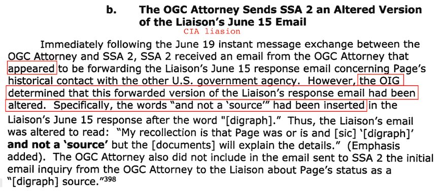 On June 19, 2017 - just a month before Papadopoulos is charged with "obstruction" for records "altering" records - Clinesmith doctored an email from the CIA making it appear as though  @carterwpage was "NOT" a source for the agency, when the CIA's liaison had said he WAS a source