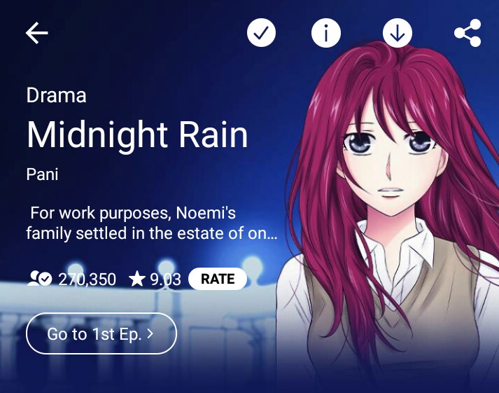 Midnight Rain (Ongoing) I'm one of the discover squad and It was because of this story that I was hesitant to delete webtoon. And just in case IM TEAM BLADE FROM THE START AND TILL THE END!! (^o^)/