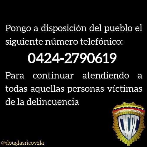 👉 <a href="/DouglasRicoVzla/">Douglas Rico</a>: Como Director de la Policía Científica habilito el siguiente número telefónico, utilizando todos los mecanismos de información posible, para que aquellas personas víctimas de la delincuencia, puedan recibir la asesoría institucional correspondiente.  #Cicpc