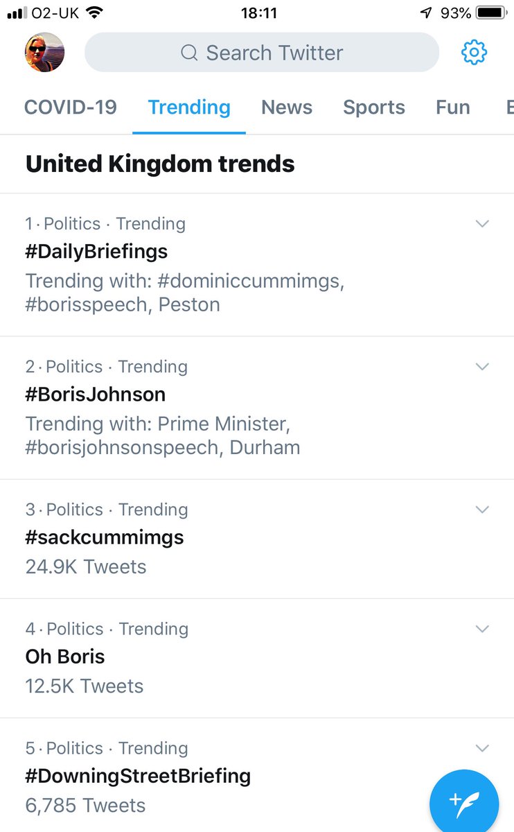The top ten trending topics on @TwitterUK are all about @BorisJohnson and #DominicCummings. 
When we’ve all missed friends, family and people have had to miss their own parents funerals, this really seems like #OneRuleForTheRulers and one for the rest of us #CummingsMustBeGoings