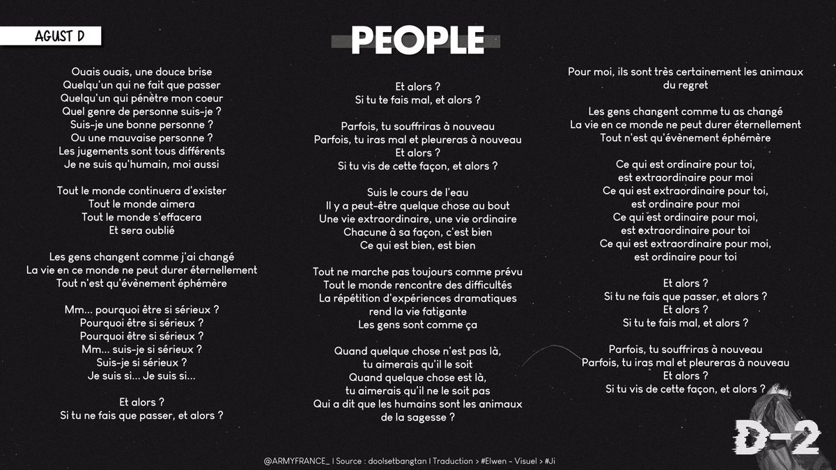 [ @BTS_twt x  #AGUSTD2 ]Voici la traduction des paroles de 'People'  https://btsarmyfrance.fr/people/ 