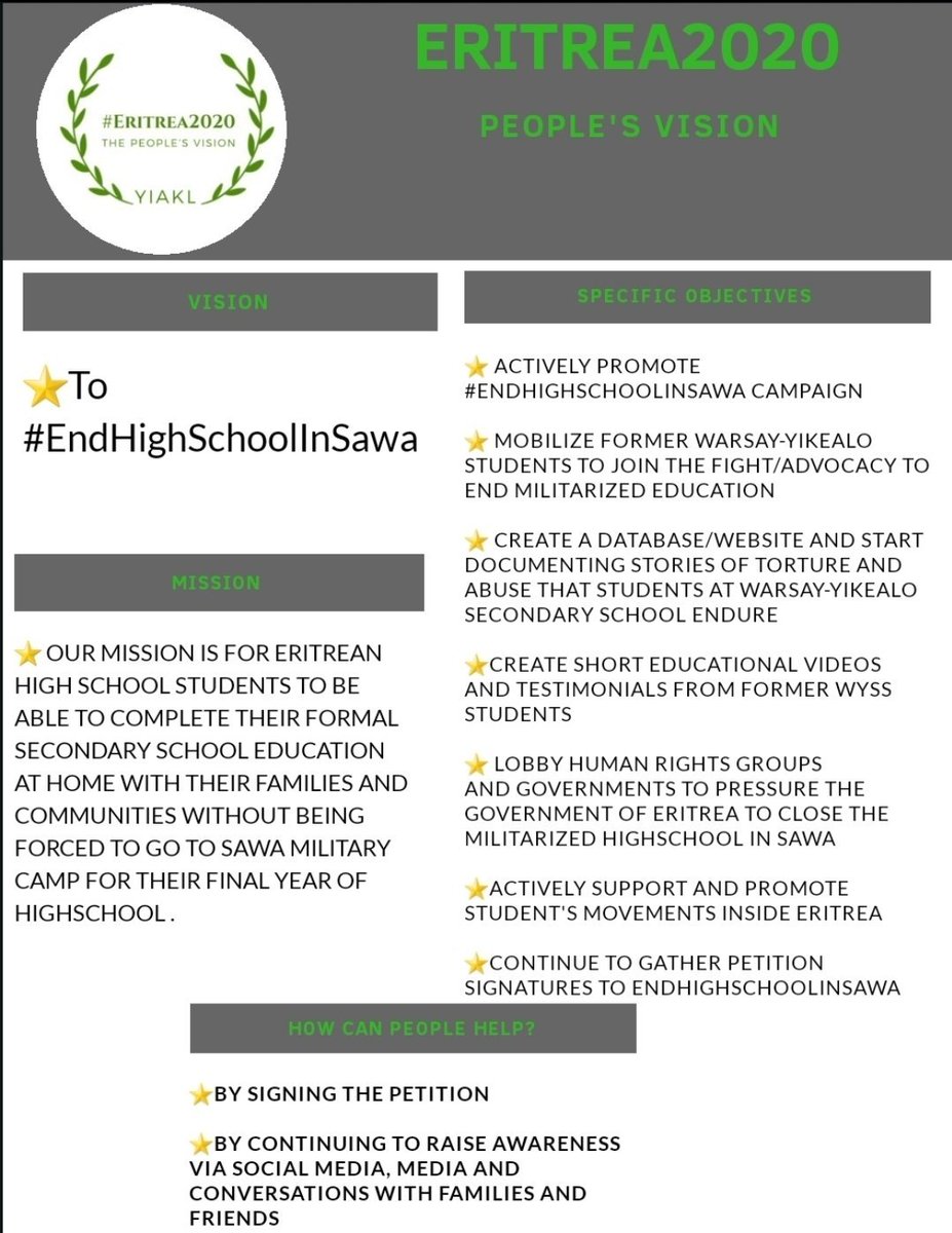 We conclude our  #May24 tribute to Eritrean families by a call to action as we relaunch our  #EndHighSchoolInSawa campaign - in its 2nd year now. This campaign is directly connected with the tribute and promise to restore and reunite Eritrean families because ...