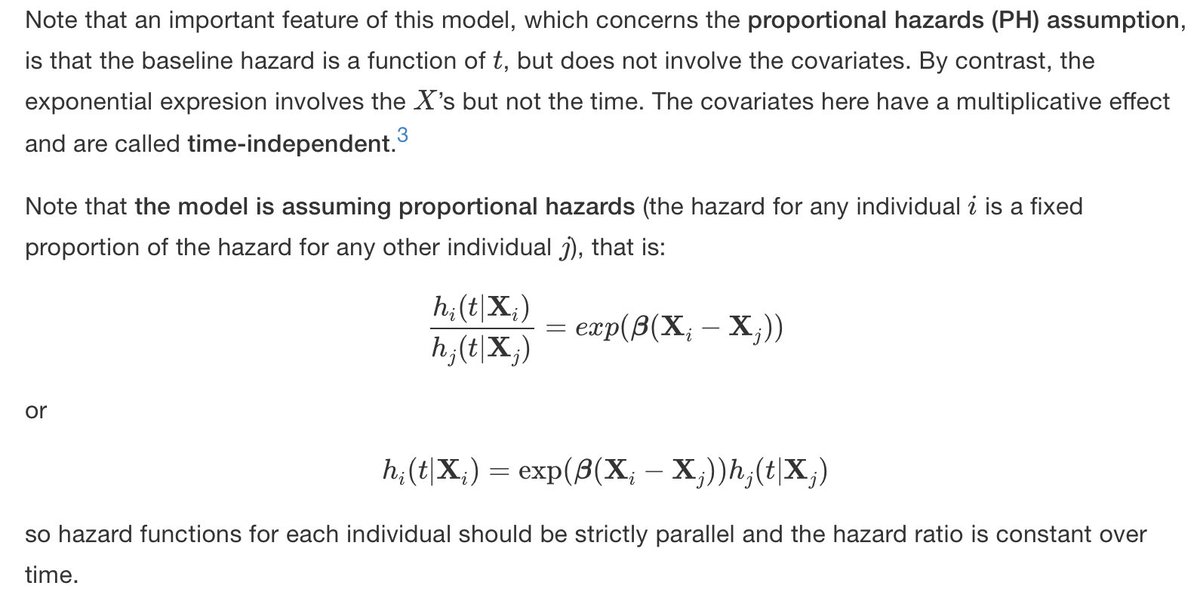 J'ajoute que ce n'est loin d'être le seul problème avec cette étude. Par exemple, les auteurs utilisent un modèle de Cox, dont l'hypothèse centrale est que les "hazard ratios" restent constants dans le temps. 51/n  https://bookdown.org/sestelo/sa_financial/the-semiparametric-model.html