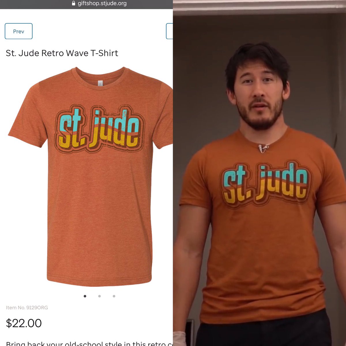 Alright so this one is actually still for sale and really cheap! It’s the St. Jude Retro Wave t-shirt! This tee supports the St. Jude research hospital, a great cause! To be honest Mark makes this look so good and less plain or something? Here’s the link!  https://giftshop.stjude.org/st.-jude-retro-wave-t-shirt/9129ORG.html?cgid=him-clothing#start=2