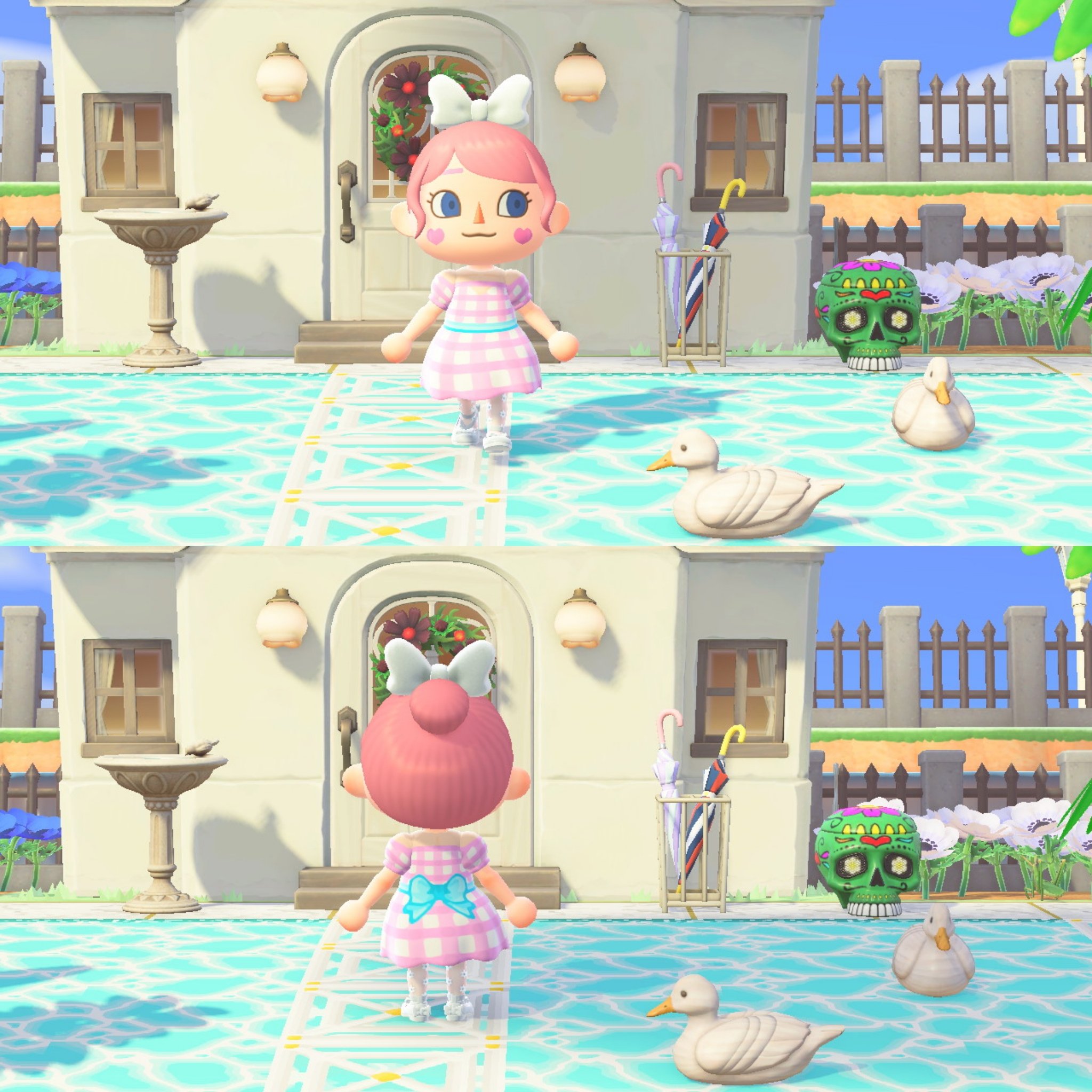 Mii ゲームアカ Sur Twitter レースをつかいたいとおもったけど 中々ワンピのデザインきまらず ギンガムにしたらしっくりきた 青い方は胸元スカラップ ピンクはヒッピー 風 夏っぽくていいーー あつ森 あつまれどうぶつの森 マイデザイン マイ