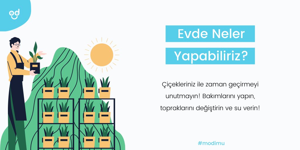 modimutr's tweet photo. Evde neler yapabiliriz?
Çiçekleriniz ile zaman geçirmeyi unutmayın! Bakımlarını yapın, topraklarını değiştirin ve su verin! 🌹🌻🌹

#modimu #evdekal #korona #saglik #pazar https://t.co/3pH9zbBIMi