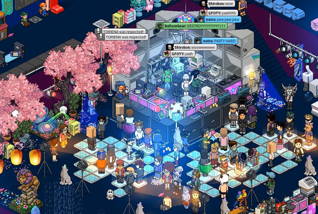 It can only happen on the internet: me, 
<a href="/shirobon/">Shirobon</a>   and  <a href="/GFOTY/">Girlfriend Of The Year</a>  on one stage during my performance at <a href="/cheapbeats/">🌸 Cheapbeats 🌸</a> party!
Thanks, <a href="/Habbo/">Habbo</a>  making this happen!