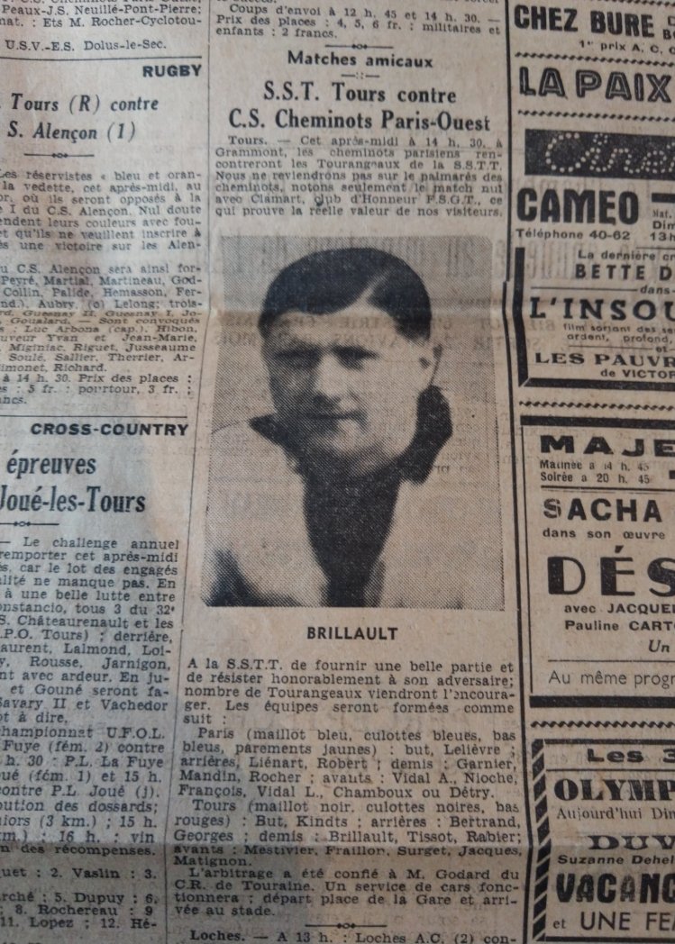 Je tenais à partager avec vous 1 article du 15 janvier 1939 sur mon Arrière grand père retrouvé dans ses affaires.... 😊💜 
Match cheminots Paris Ouest - Tours hihi 😜