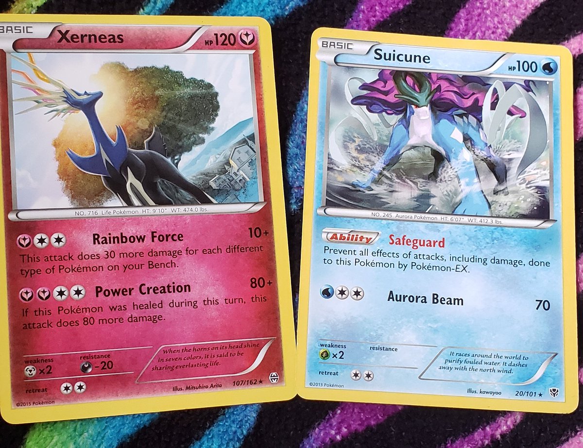 xerneas and suicune!!im putting these together because theyre my favorites for the same reason, the art is rlly pretty and they're my fav legendaries!!