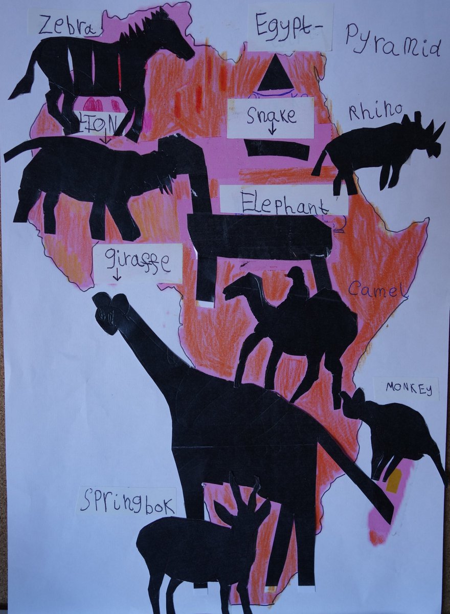 We did some shadow pictures of Africa. We did one together then Stella did one by herself and wrote the names of animals on it.🌍🦏🐒🦁🐘🦌🦓🦒🦣🐪🐫🐆🐅🐃@MalvernValeOak