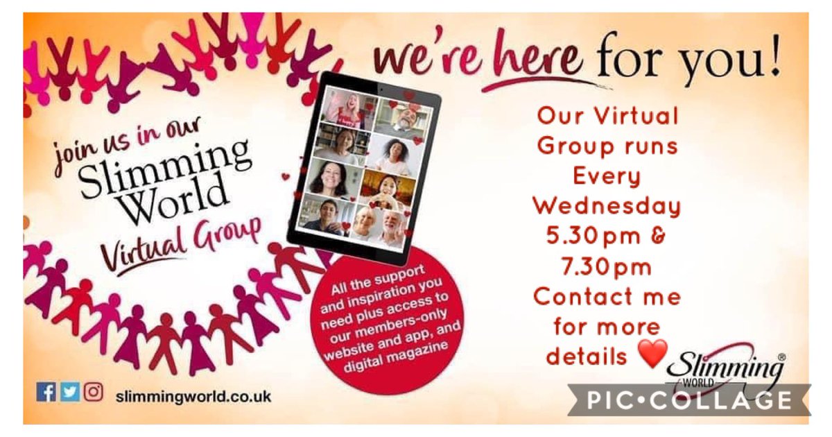 Susan90248656's tweet photo. Our Gourock Virtual Slimming World Group runs every Wednesday 5.30pm &amp; 7.30pm come and join us from the comfort of your own home ❤️ @slimmingworld @Gourock #swvirtualgroup #thatfeeling #chooseyou #foodoptimising #onplan #freefood #eatwellathome #staysafe #stayhome #lockdown xx https://t.co/fUqY9aBzjR