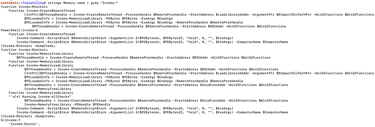 r3nzsec's tweet photo. You want a quick win memory analysis of the suspected memory dump infected with mimikatz? Perform a quick strings with grep "Invoke-"
#blueteamtips #threathunting #malware #DFIR https://t.co/GhRklkmZxA