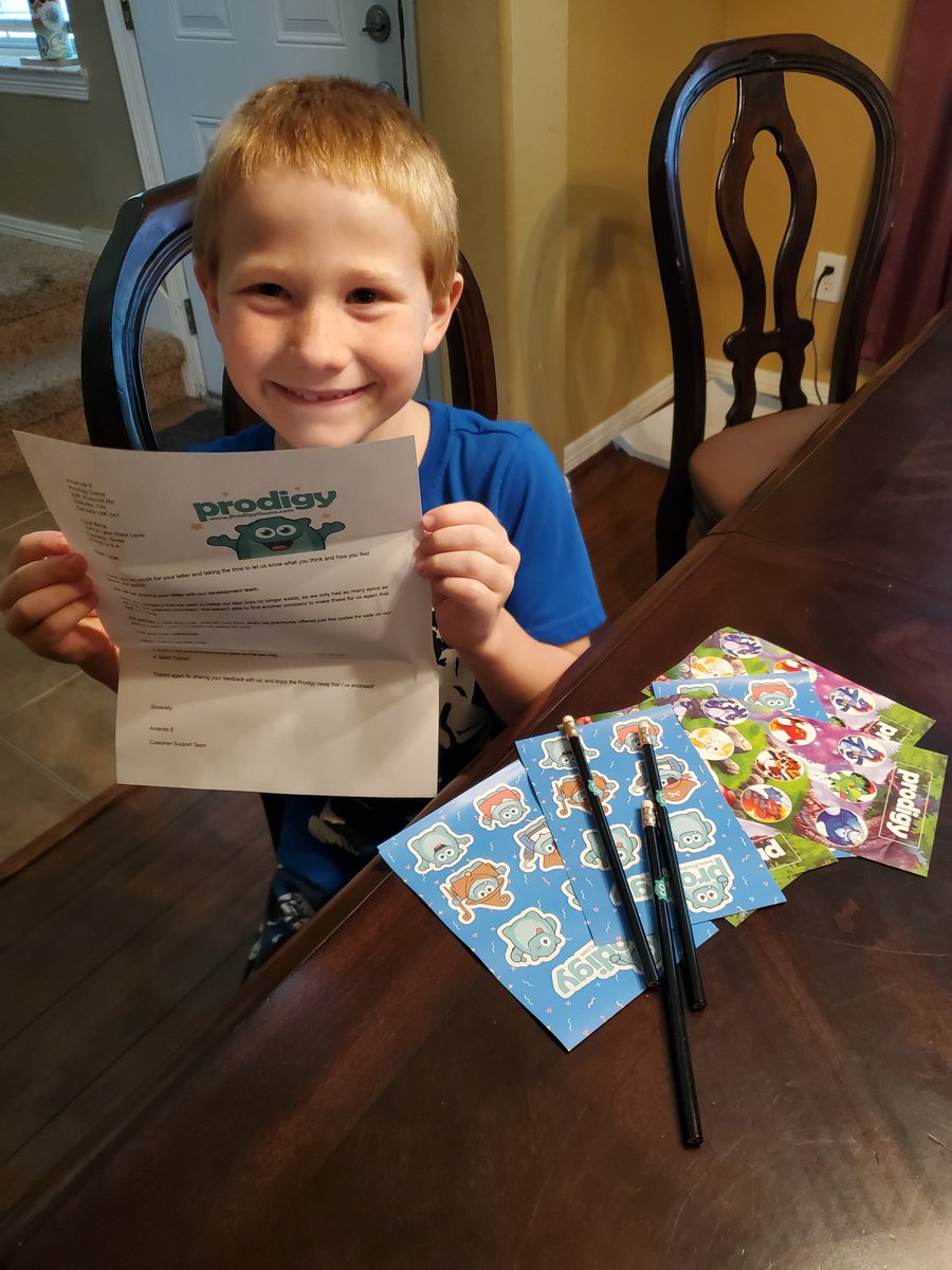 sta_beck's tweet photo. Tyce wrote a letter to @ProdigyGame at the beginning of quarantine about them not selling figurines anymore.  Today he got a letter back! He literally cried he was so happy when he put in the code that gave him the character he wanted.  Thank you for making his day!! @pbakenny https://t.co/93PSl81PPQ