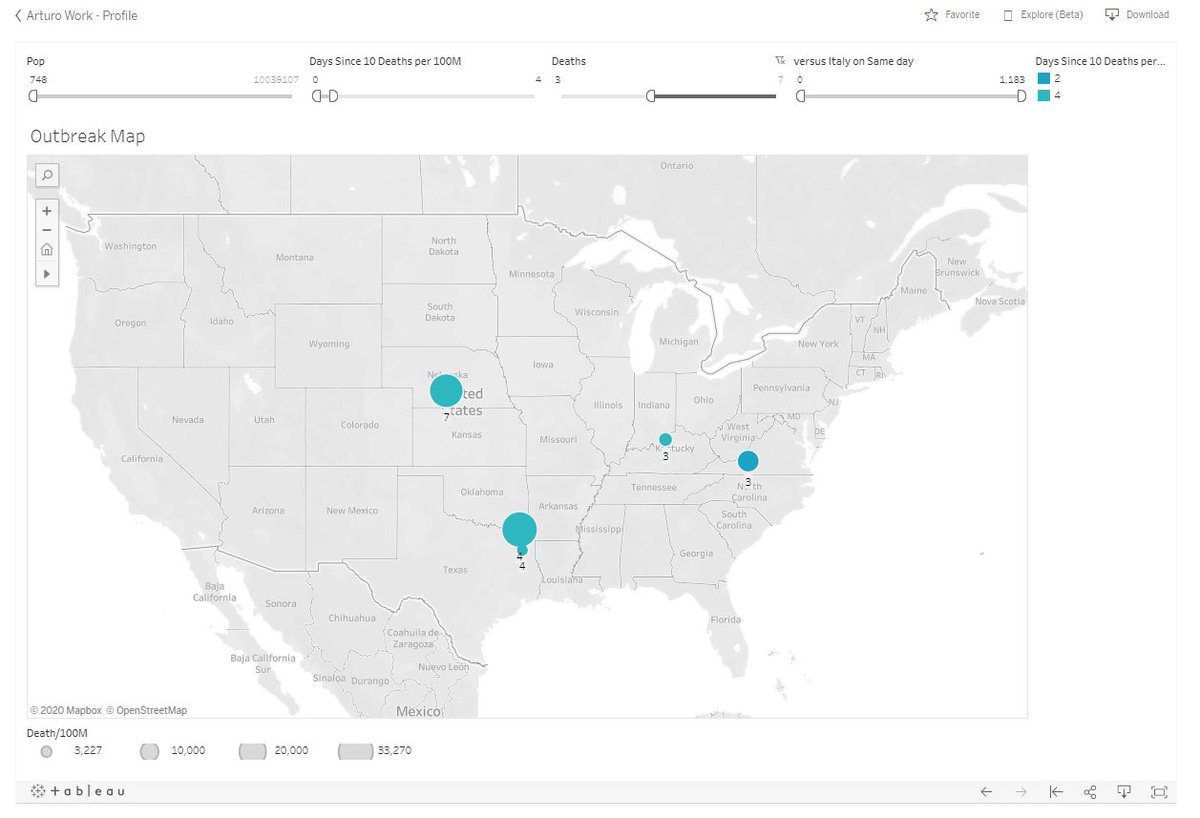 New Outbreaks:Color Coded Outbreaks Map :  https://public.tableau.com/profile/arturo.galletti#!/vizhome/Covid19byCounty/OutbreakMap_1?publish=yesGraph1 is:>3 deaths,<4 daysLexington Neb.(7)Red River Tx.(4)Longview Tx.(4)Oldham (Lousville) Ky (4)Roanoke VA (3)Some large new outbreaks last 4smaller outbreaks in graph 2