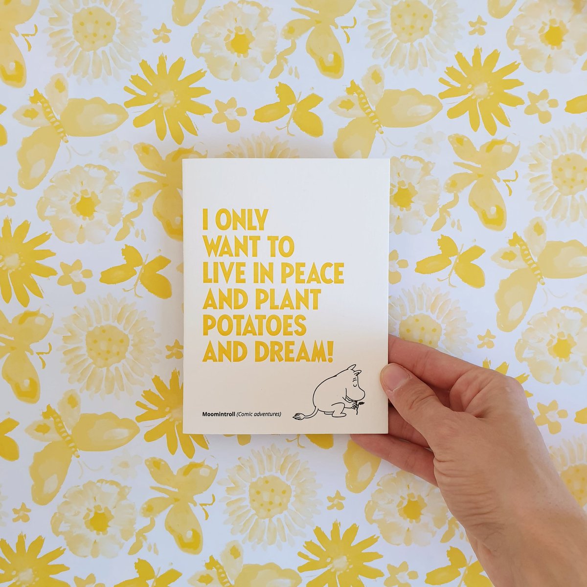 rogerlaborde's tweet photo. Dreamy #Moomin sentiments on our gorgeous range of letterpress cards, printed in Helsinki by #putinki. Oh to live in peace, plant potatoes and dream! The collection is on our website now. https://t.co/RkwTgOkjdO https://t.co/ajVCgnoltm
