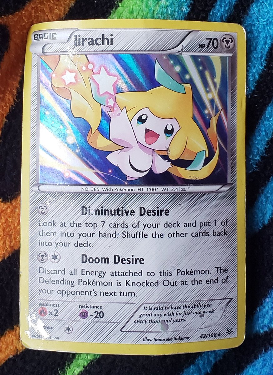 jirachi!!the card is rlly beat up but the srt is still rlly cool!