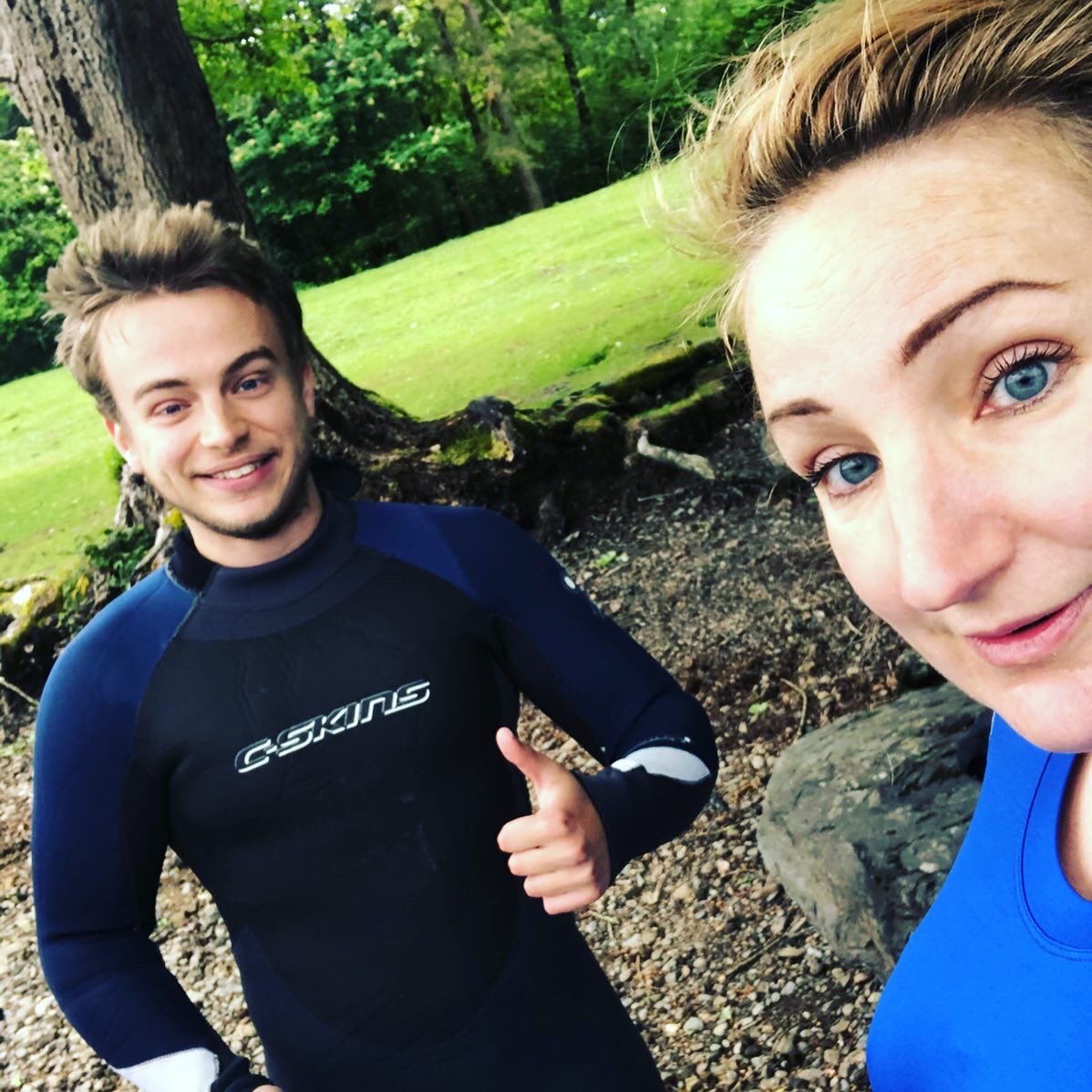First time off the #farm in about 8weeks (except to pick up the odd bag of animal feed). We treated ourselves and took a little trip out for a #wildswim in #ConistonWater 🥰 the wetsuits were a bit of a squeeze 🙈😱