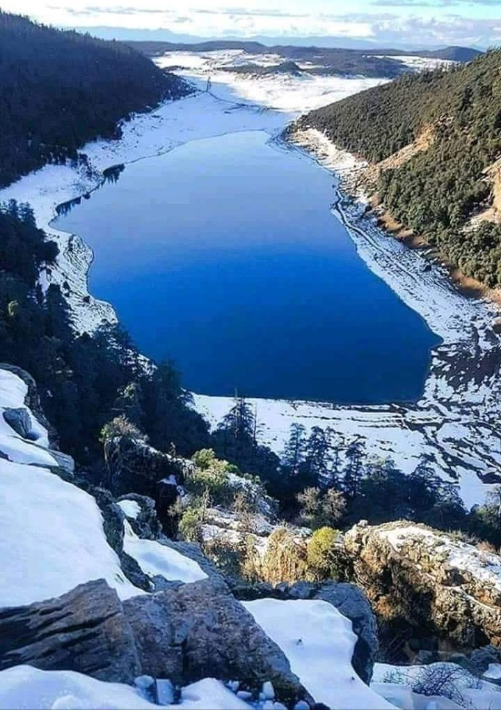 بحيرة أكلمام ازكزا وهي أكبر بحيرة في إقليم خنيفرة يعيش فيها مجموعة من الأسماك من بينها Brochet و la perche و gardon .....
وتحيط بالبحيرة غابات الأرز الشامخ تعيش فيها مجموعة من الحيوانات أهمها القرد من فصيلة المكاك.
الصورة التقطت في فصل الشتاء حيث اكوام الثلوج في كل مكان.