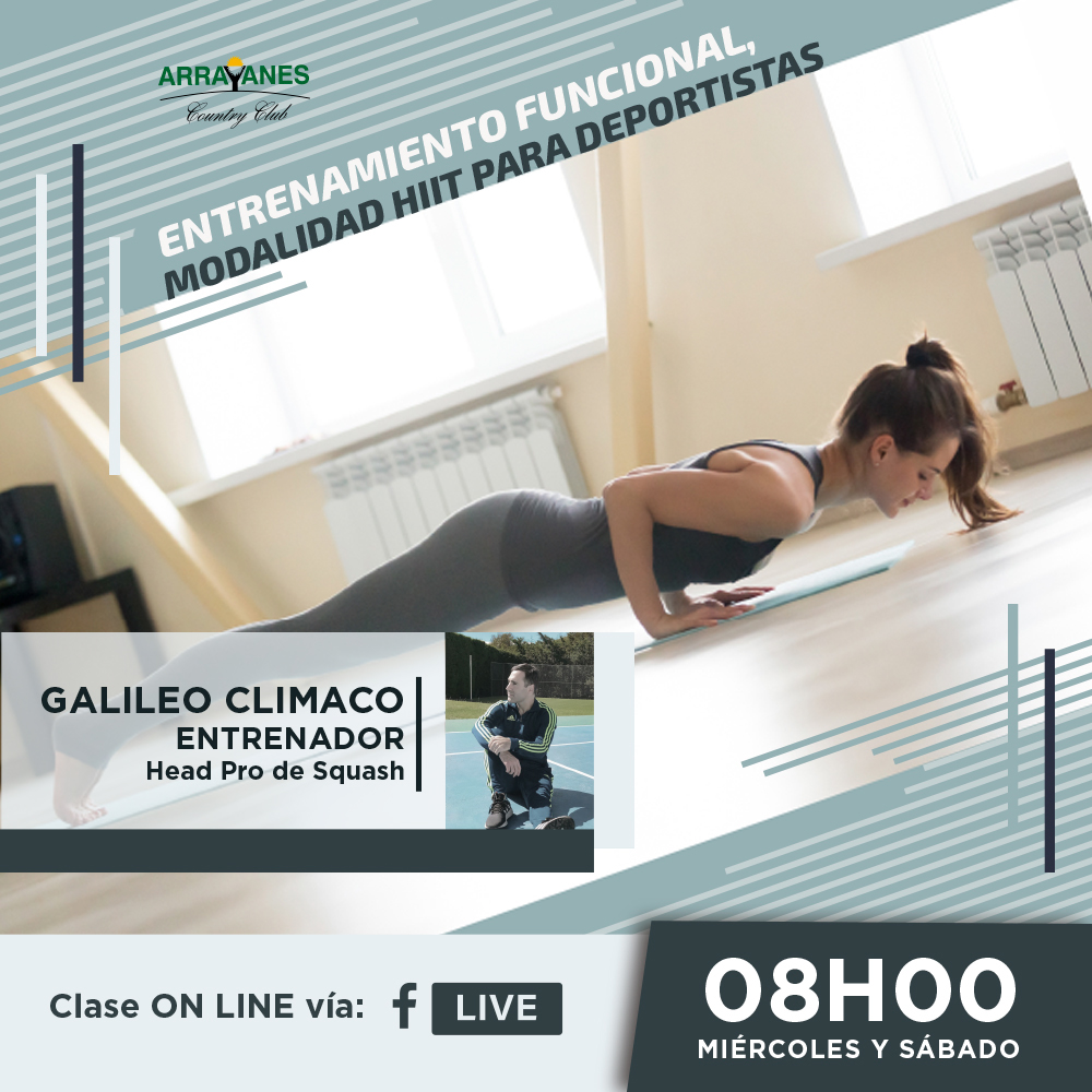 ArrayanesEC's tweet photo. Este miércoles 27 de mayo participe activamente en la clase de entrenamiento HIIT con Galileo Climaco a partir de las 08h00.

¡No se la pierda! 

#YoSoyArrayanes #YoAmoArrayanes #QuédateEnCasa https://t.co/VGEiWX1mzD