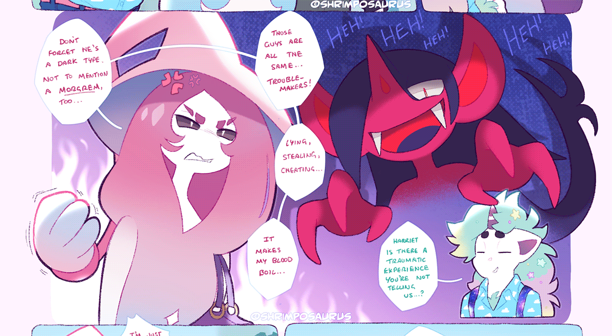 Psychic club ain't so sure about recent developments. The threat must be eliminated. 
#pokemon #PokemonSwordShield #pokemonoc #anthro #morgrem #ponyta #galarponyta #hatterene #indeedee #ギモー #ポニータ 