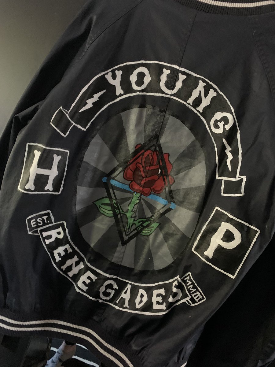 MY FAVOURITE THING My custom painted LYR themed jacket. the design then went on to become the first tattoo i got a year later. (the logo is a mixture of the old  @SetItOff logo and the rose on the back of Alex’s lyr jacket)
