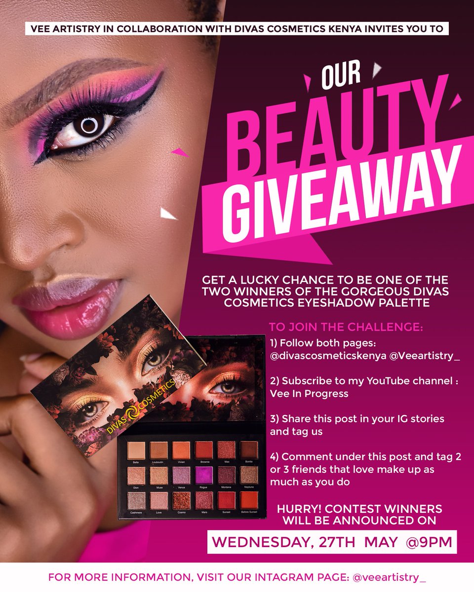 Veeinprogress_'s tweet photo. A give away on my Instagram @Veeartistry_ check it out to join
#kenyanmua  #giveaway #kenyanbrands #followforfollow https://t.co/KwkgdihQOR