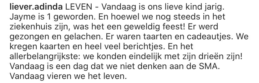💗LEVEN- ‘Vandaag is ons lieve kind 1 geworden. En hoewel we nog steeds in het ziekenhuis zijn was het een geweldig feest! Vandaag denken we niet aan de SMA. Vandaag vieren we het leven’
#teamjayme2020 🌎teamjayme.nl 
Liever Adinda instagram:instagram.com/p/CAlNBARDJWs/…