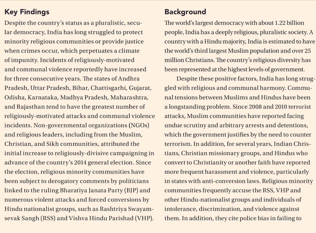 @TheLordImam15 @ShaanRatan @BangladeshiReg1 @nafeul_md @Ravinder536R It's rather state specific, BJP ruled states are engulfed in communal clashes.
As for the USCIRF reports, they themselves r douchebags.
Most of em are Mid east/Asian countries.
Ask em to speak up against burkha ban (France) , n Angola which I think has banned muslims?