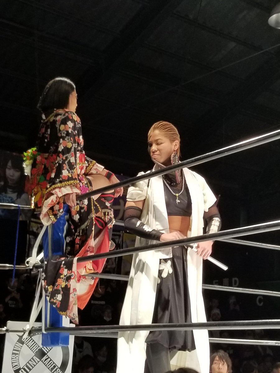 A thread .....I took these photos front row in Shinkiba 1.3.2020 when Kagetsu and Hana reunited one last time as a tag team. Hana wore her old outfit from Oedo Tai and came out to their classic entrance music. ( continued ) ....