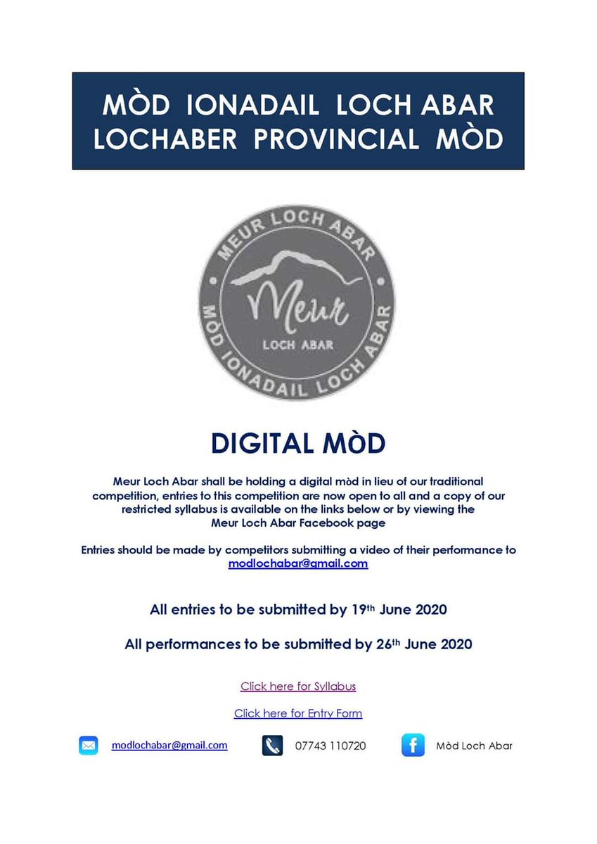 MullModClub's tweet photo. Exciting news from Mòd Loch Abar today! 🎶

@RionaWhyte has continued throughout lockdown with online classes so if anyone would like to brush up their pieces or learn something new for Mòd Loch Abar, get in touch with Riona by emailing seinnriona@outlook.com

#learngaelic https://t.co/obWoNmHqNO