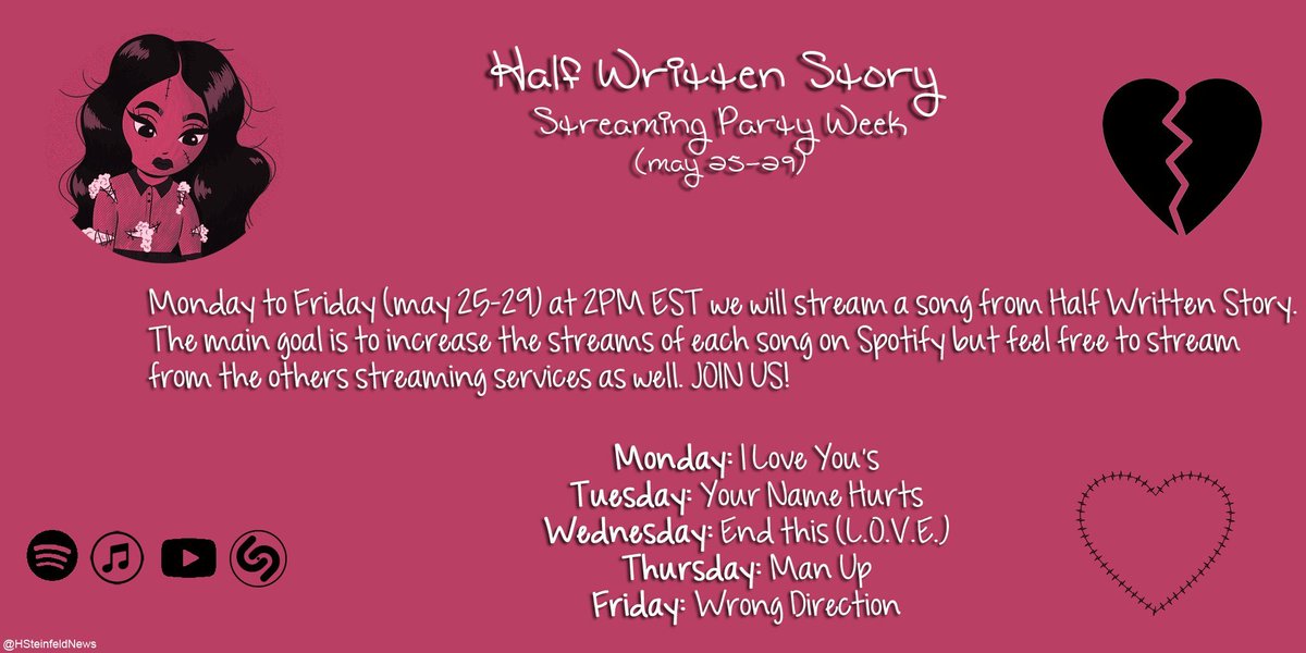 Hailee Steinfeld News on X: × HALF WRITTEN STORY STREAMING PARTY WEEK × »  Monday to Friday we will stream a song from Half Written Story! Tomorrow we  will start with “I