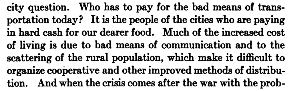 Adams argues here that food prices are high because the roads are bad. This is also a challenge for industry.