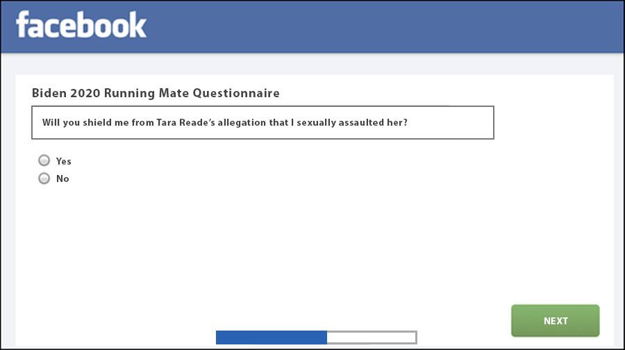 Question 5: Will you shield me from Tara Reade’s allegations that I sexually assaulted her?