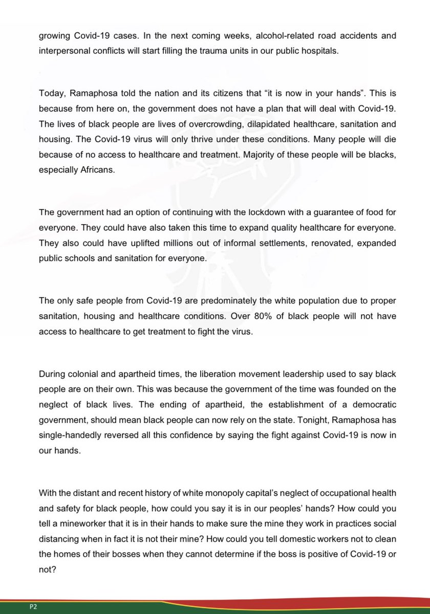 EFFSouthAfrica's tweet photo. EFF Rejects The ”Ending” of the COVID-19 Lockdown #Covid19SA https://t.co/xpImypqKIU