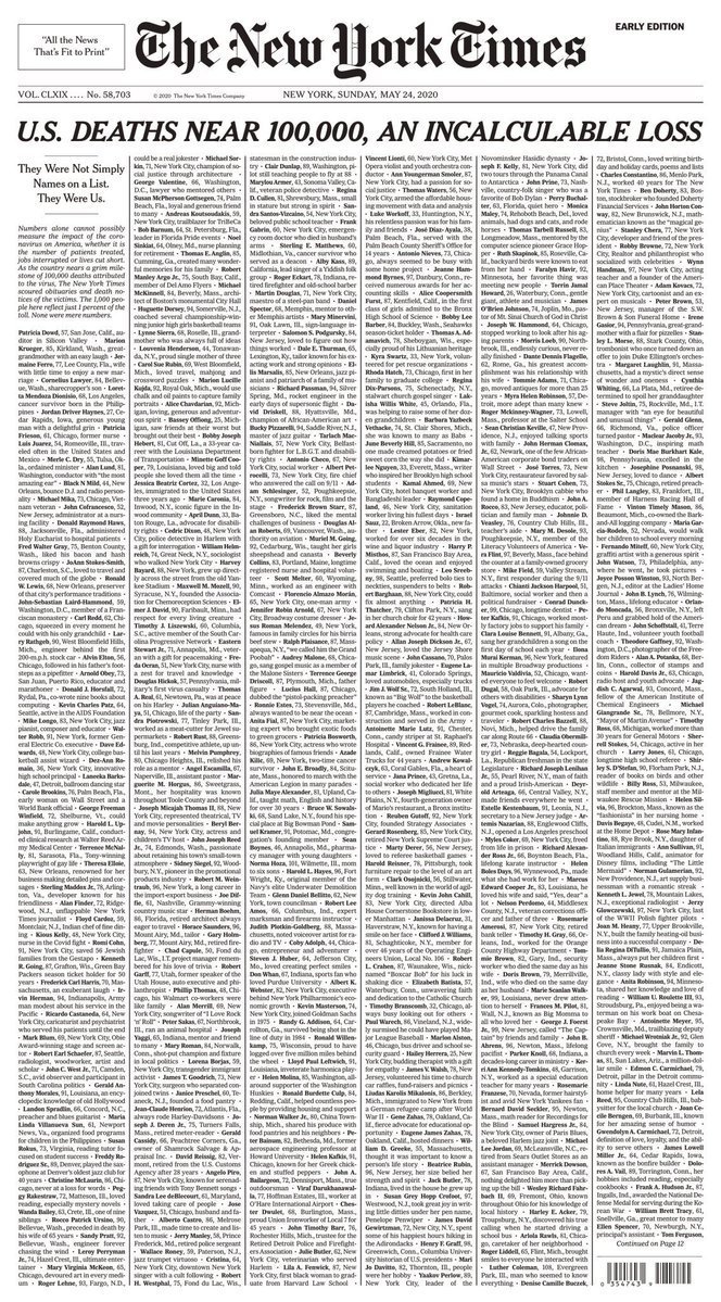 studentactivism's tweet photo. I don't know how it didn't hit me until now, but more Americans will die of the virus today than are memorialized in today's edition of the New York Times. https://t.co/l0ySe5WkmO