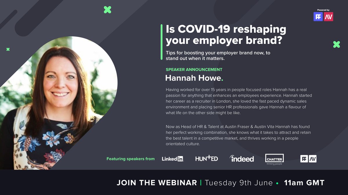🔊 Our final speaker announcement is particularly special, our very own Hannah Howe will be joining our spectacular line up of panelists!

👸🏻 She brings 15 years of experience in people-focused roles and is our acting Head of HR &amp; Talent.

Register now.
zoom.us/webinar/regist…