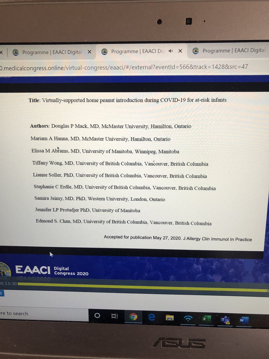 lydiadietitian's tweet photo. The use of telehealth in allergy is increasing. Recent paper looking at home peanut intro during COVID...
#EAACI2020 https://t.co/FKxKNQHlI7