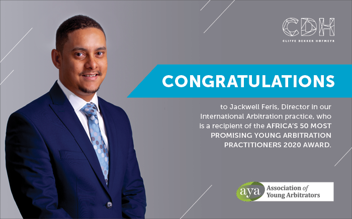 The Association of Young Arbitrators (AYA) recognises Jackwell Feris as anexpert #arbitrationpractitioner who is passionate about the growth and development of #internationalinvestment & #commercialarbitration in #Africa. #internationalarbitration #disputeresolution #arbitrators