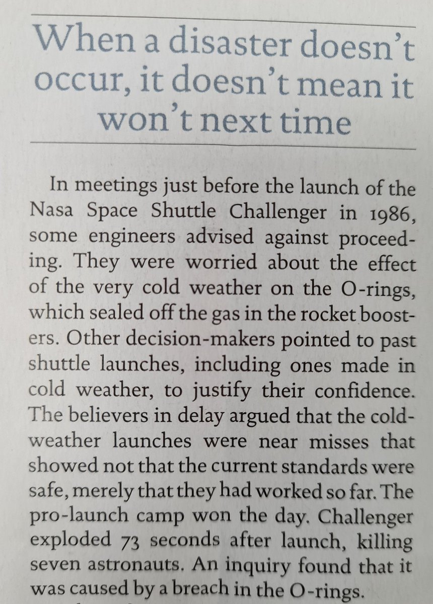 Cracking piece in <a href="/TheStaggers/">The Staggers</a> by <a href="/mrianleslie/">Ian Leslie</a> about how we ignore risks when they seem faraway — with a great para on the Challenger disaster