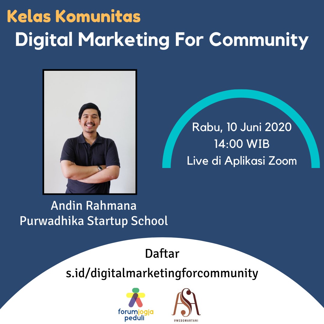 Era pandemi seperti ini menuntut semua aktivitas komunitas dilakukan aecara online. Nah, bagaimana sih biar netizen tertarik mau ikut acara kita secara online? Yuk ikut Kelas Digital Marketing utk Komunitas bersama mas <a href="/andinrahmana/">(Pak) Andin Rahmana</a>, klik link s.id/digitalmarketi… untuk daftar