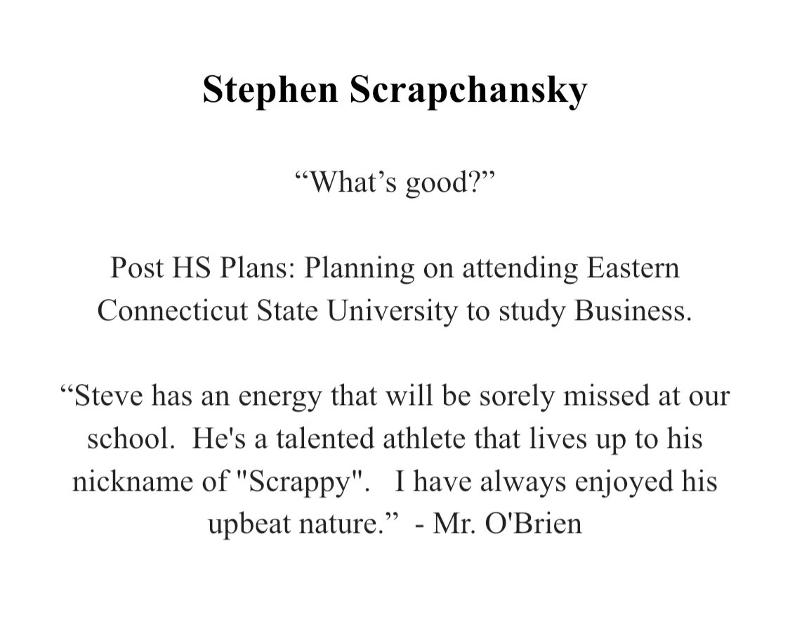 Today’s Senior Spotlight is Stephen Scrapchansky!!