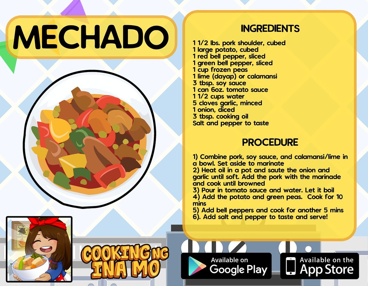 PinoyCooking101's tweet photo. MECHADO!
Google PlayStore - Android link:
https://t.co/vCmWm39OWC
Apple AppStore - iOS link:
https://t.co/ceE2B2Lhqv
#RecipeOfTheDay #WordGame #Mechado #CookingNgInaMo #MobileGame #Pinoy #Cooking https://t.co/zcPQDJRbg0