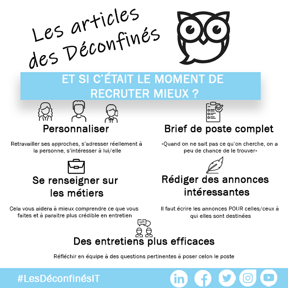 Vous faites souvent face à des périodes de rush… Cette pression a des répercussions sur votre travail… Hélène Ly vous explique comment recruter « mieux », juste ici. 

Ce sujet vous intéresse ? Retrouvez l’article entier sur les Déconfinés de l’IT 👉  buff.ly/2yWdDvL