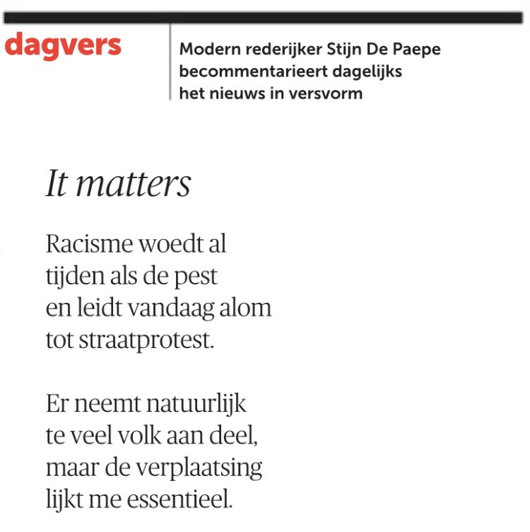 StijnDePaepe's tweet photo. Soms heeft het 
ondanks alles zin.
Tegen beter weten in.
📢
#blacklivesmatterbelgium 
@demorgen: https://t.co/sxBbxW9xB7