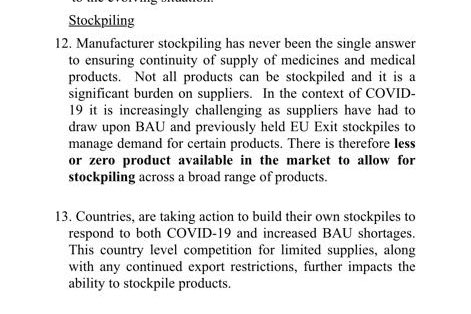 BUT stockpiling “increasingly challenging” as there is “less or zero product available in the market to allow for stockpiling across a broad range of products... partly because of export bans, countries building own stockpiles already